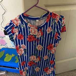 Blue fitted dress with flowers